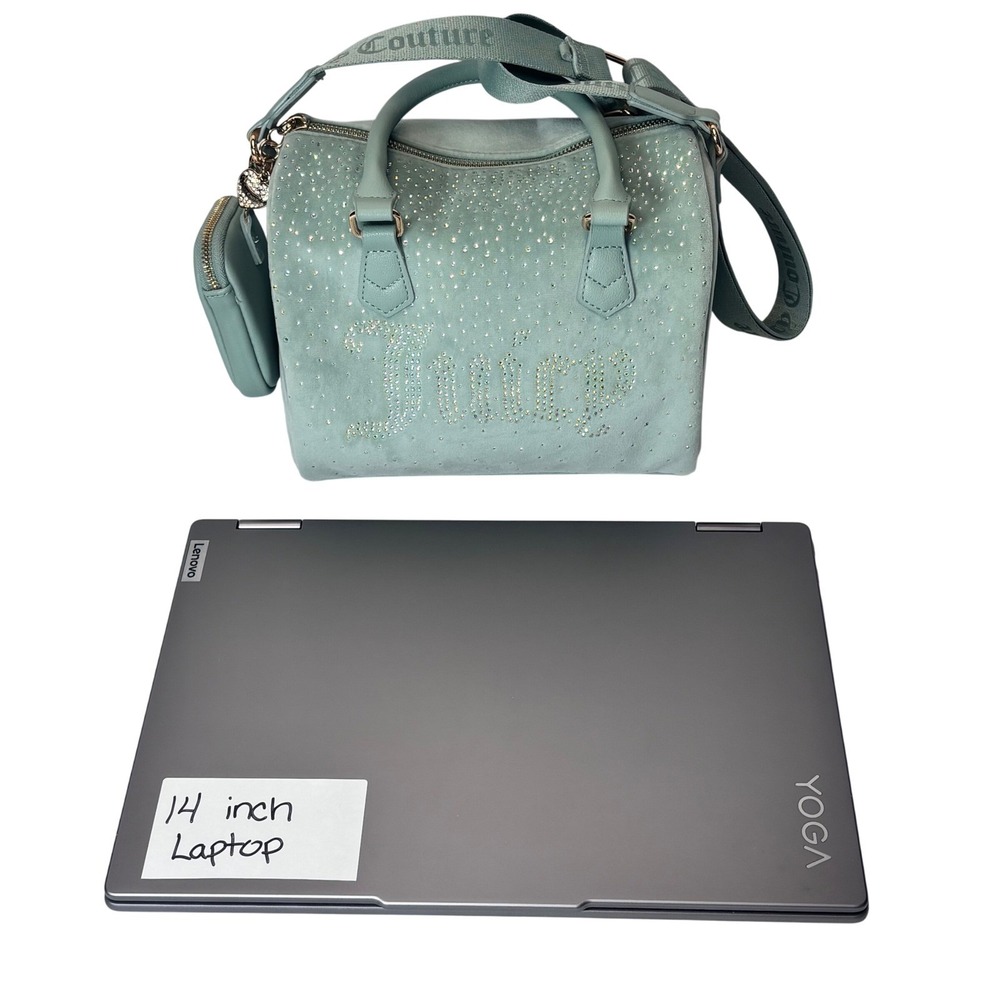 Juicy Couture Crossbody Satchel Bag Y2K Mint Green Blue Rhinestone Velour - Picture 5 of 14